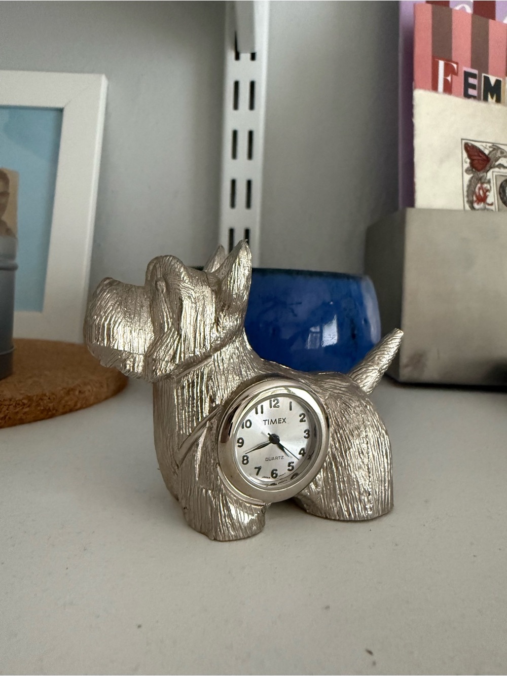 Timex Silver Scottie Dog Desk Clock - Metallic Finish